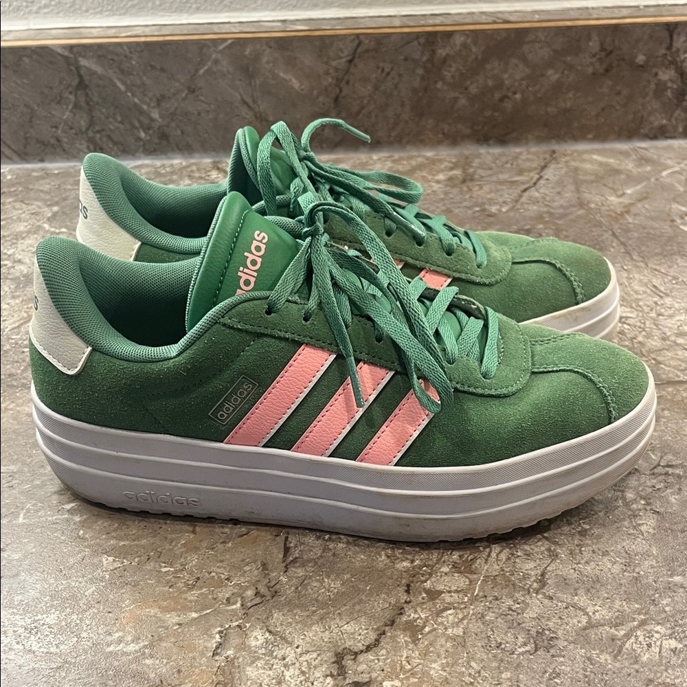 Adidas Women's Green and Pink Suede Sneakers